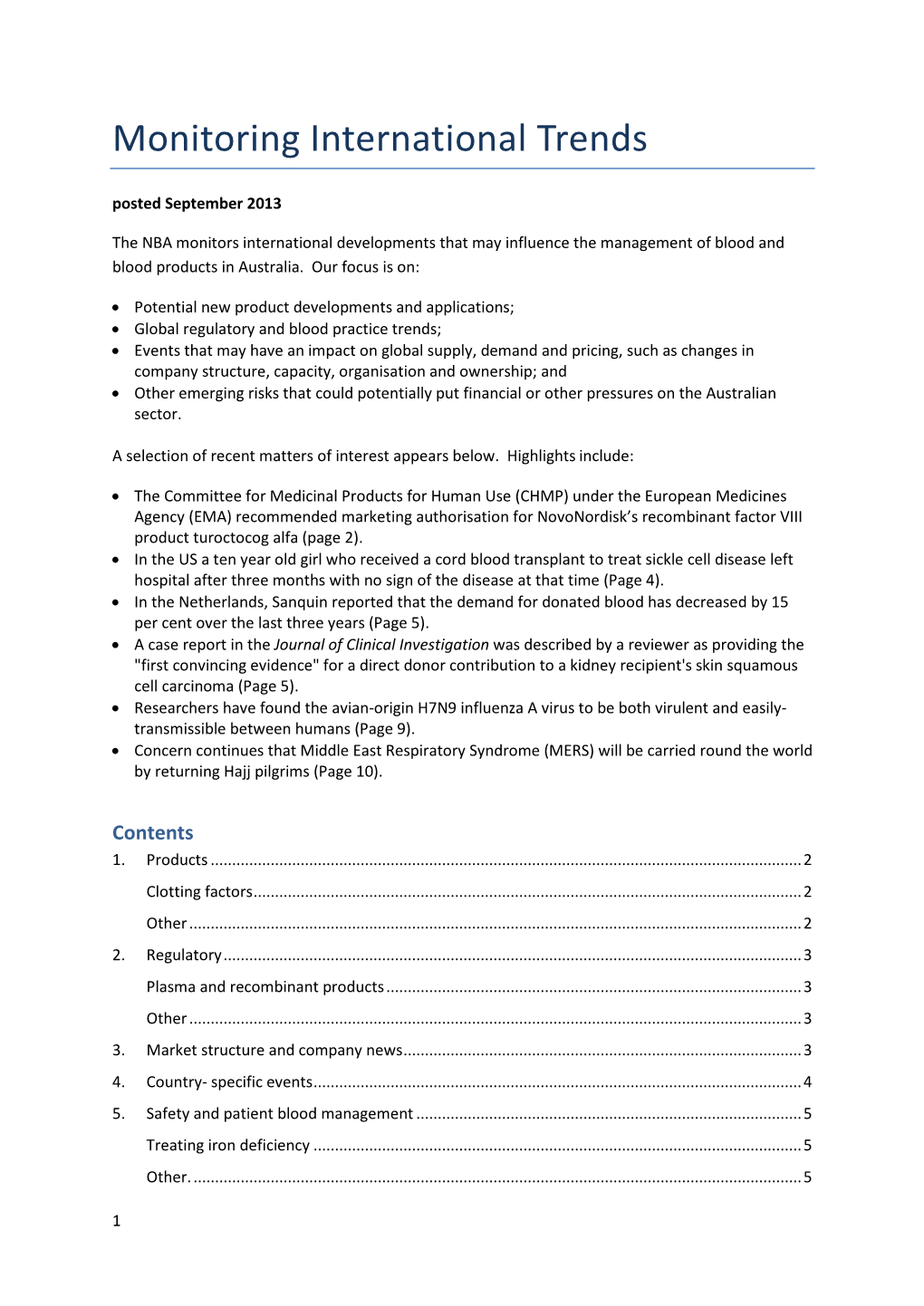 Monitoring International Trends