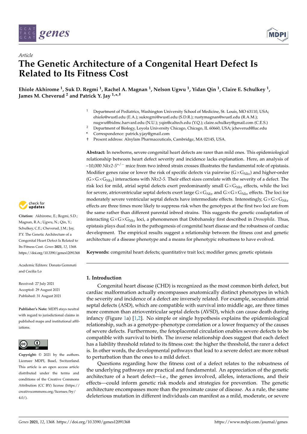 The Genetic Architecture of a Congenital Heart Defect Is Related to Its Fitness Cost