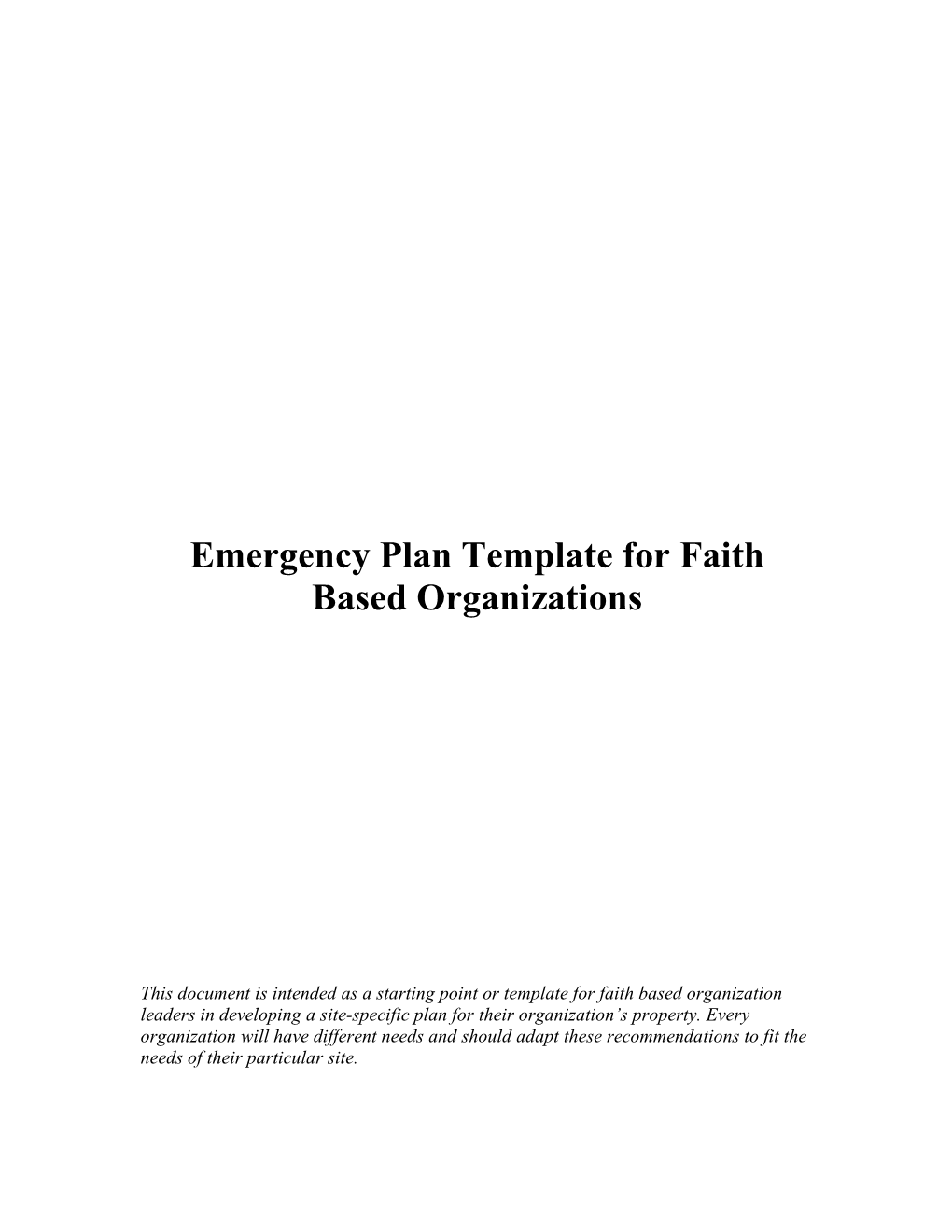 Faith Based Emergency Plan Template