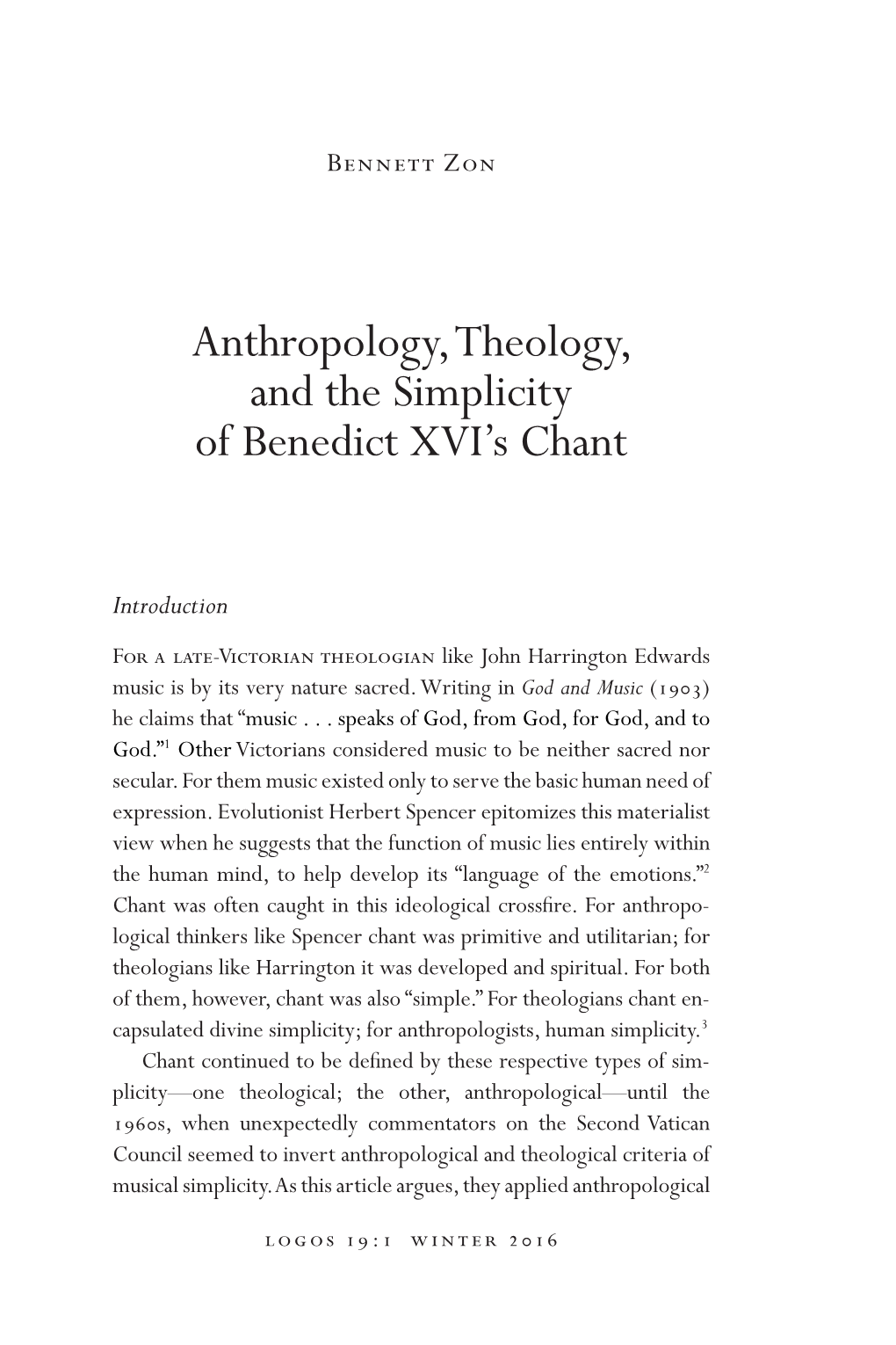 Anthropology, Theology, and the Simplicity of Benedict XVI's Chant