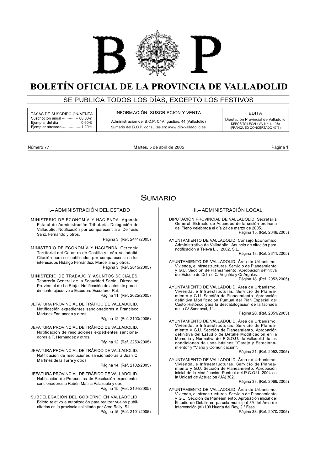 Boletín Oficial De La Provincia De Valladolid