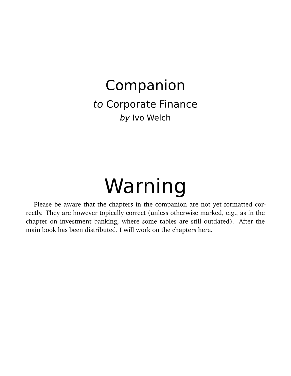 Companion to Corporate Finance by Ivo Welch