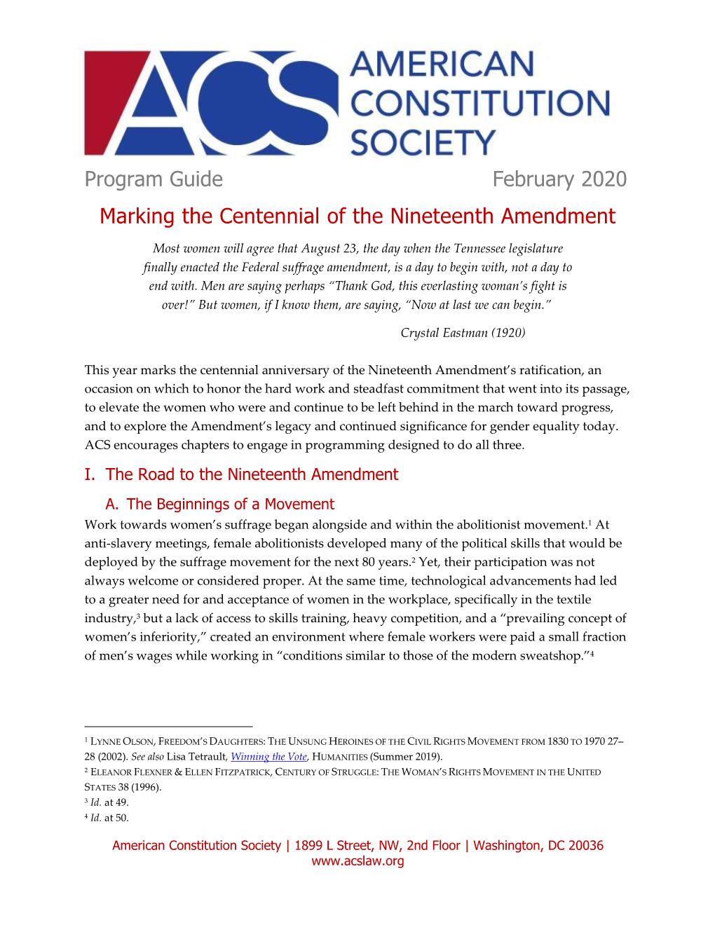 Program Guide February 2020 Marking the Centennial of the Nineteenth Amendment