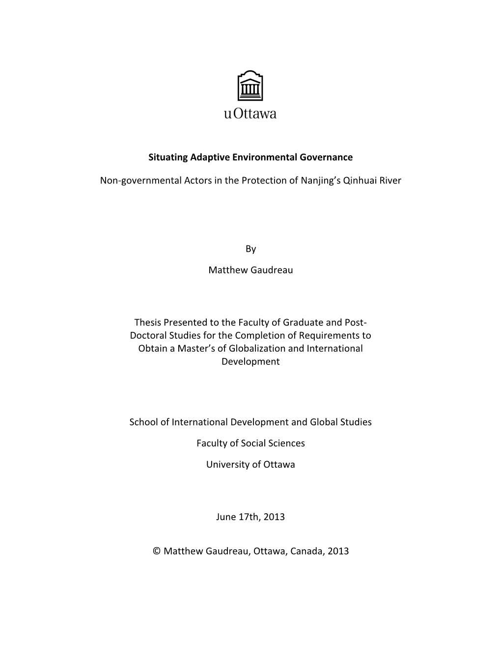 Situating Adaptive Environmental Governance Non-Governmental