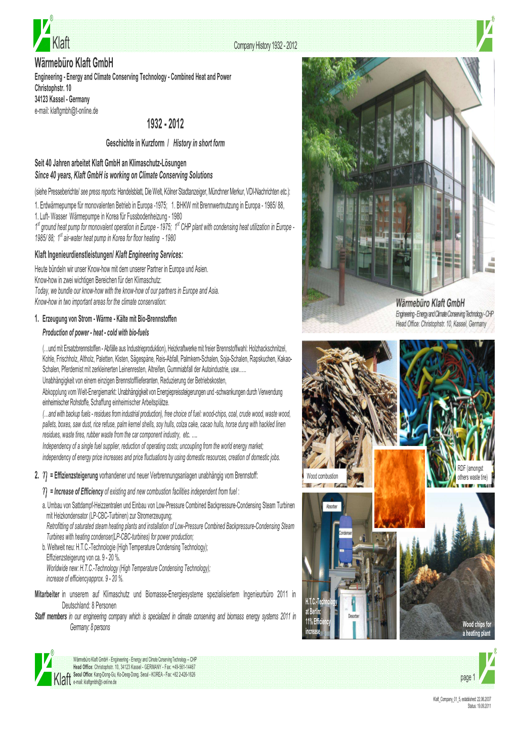 Wärmebüro Klaft Gmbh Engineering - Energy and Climate Conserving Technology - Combined Heat and Power Christophstr