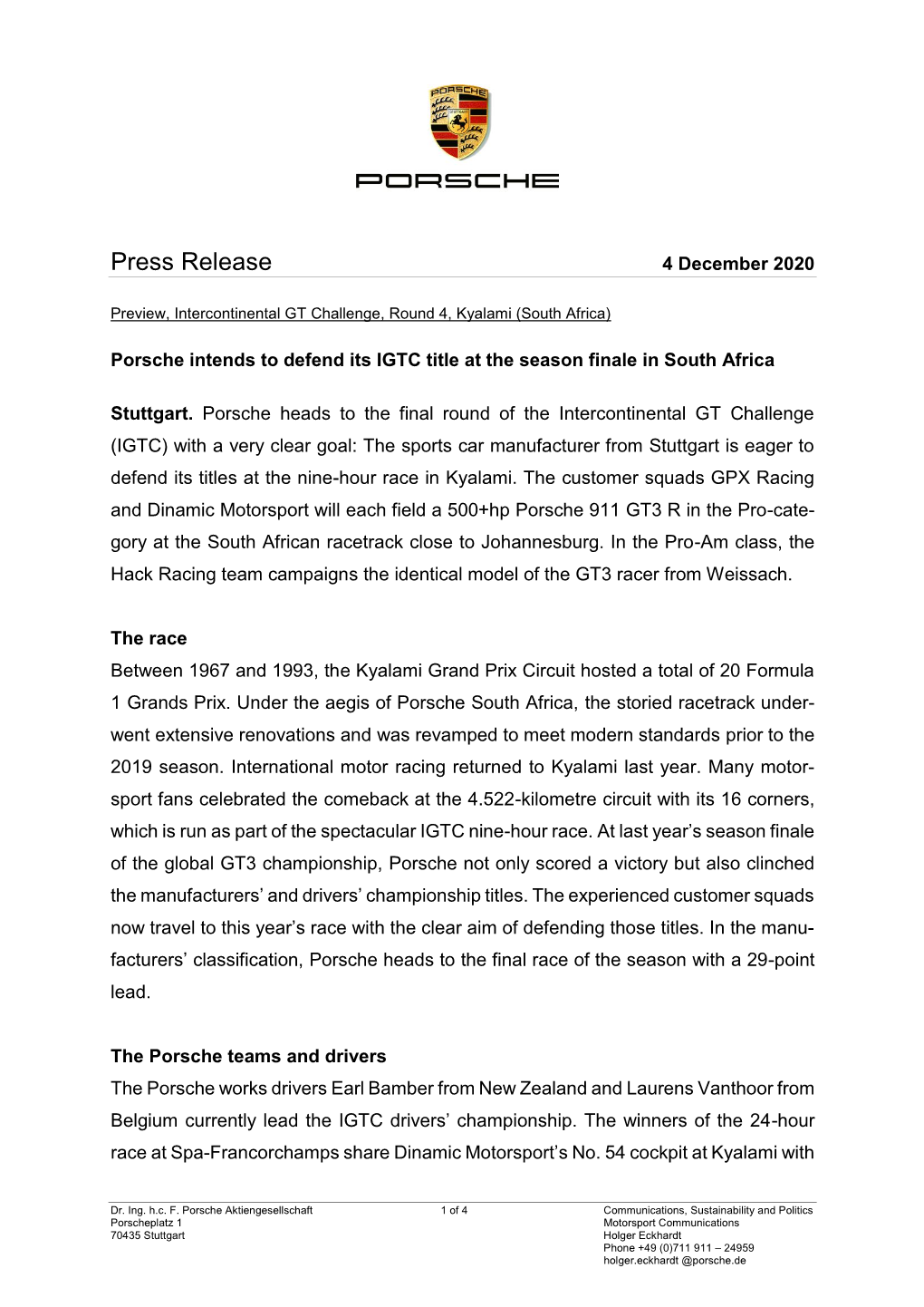 Press Release 4 December 2020
