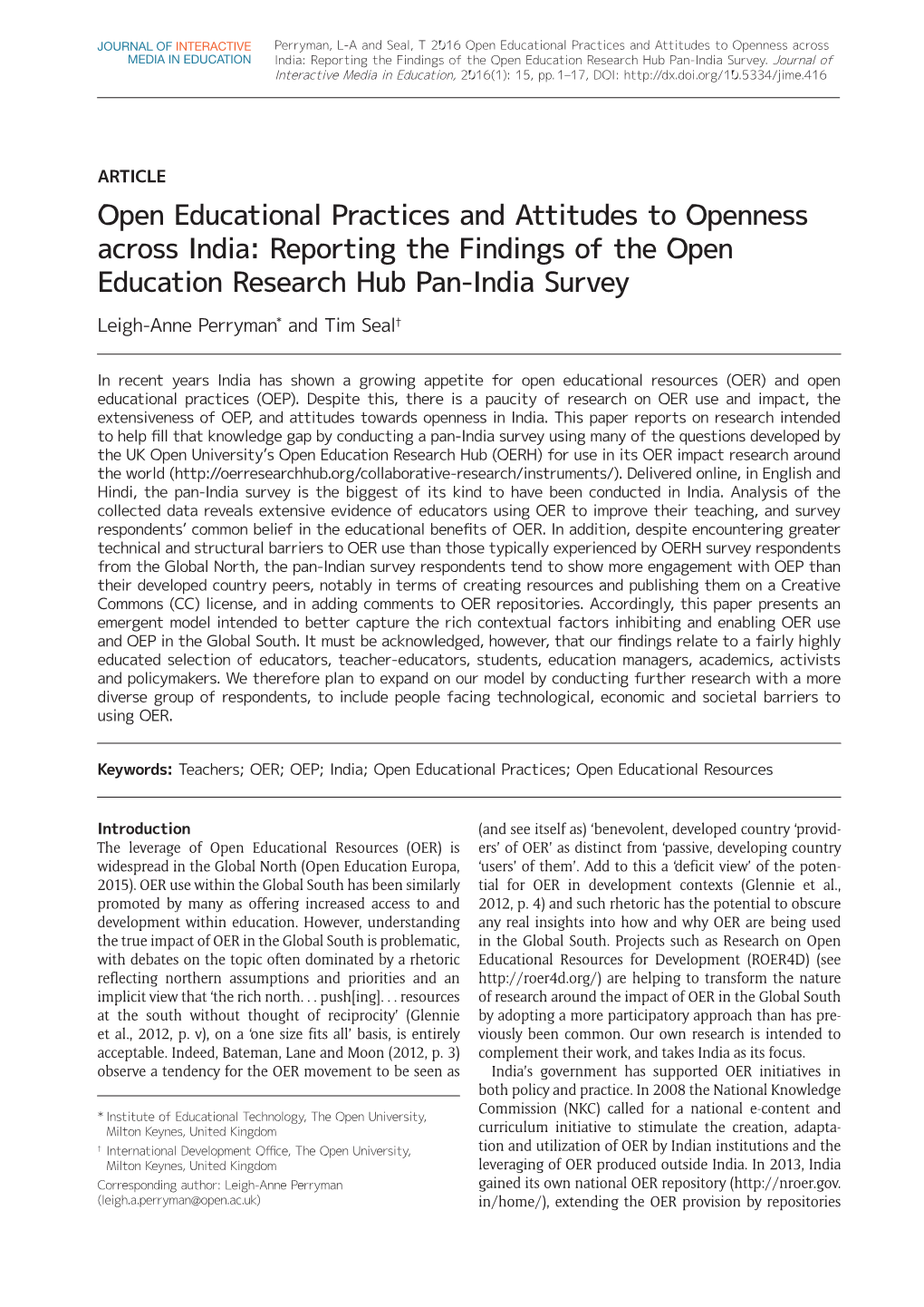 Open Educational Practices and Attitudes to Openness Across MEDIA in EDUCATION India: Reporting the Findings of the Open Education Research Hub Pan-India Survey