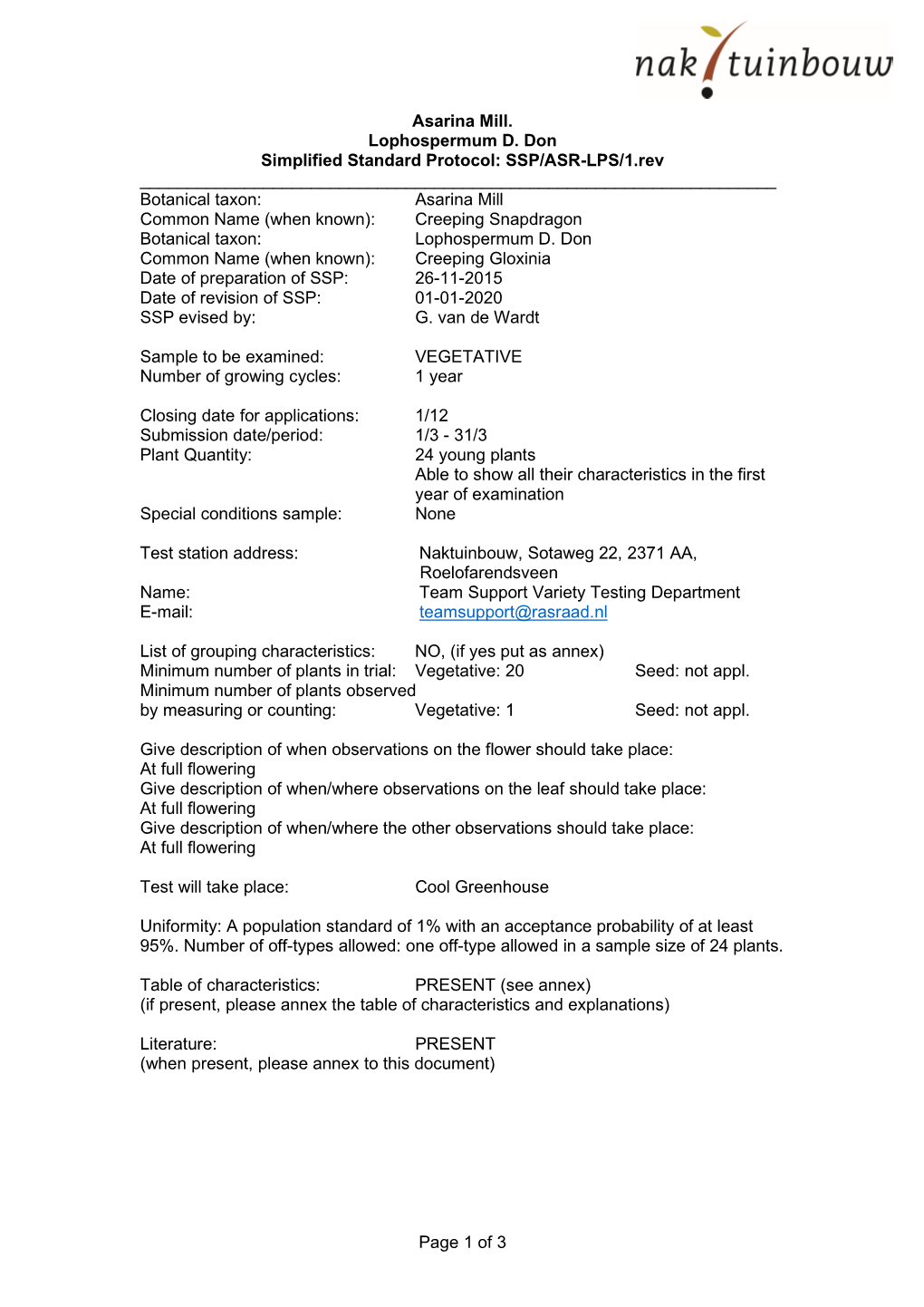 Page 1 of 3 Asarina Mill. Lophospermum D. Don Simplified