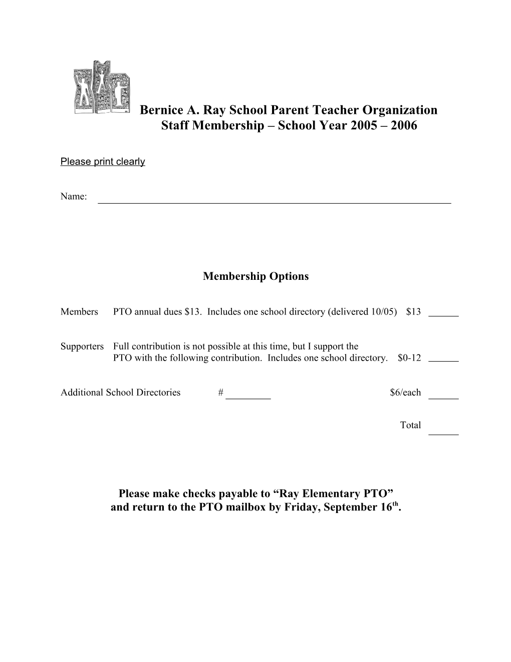 PTO Staff Membership Form & Letter