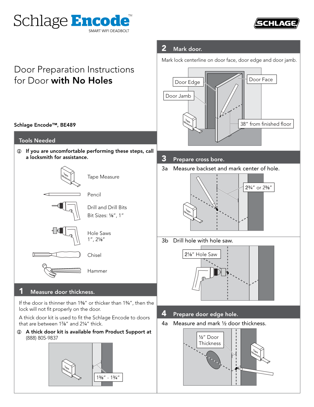 Door Preparation Instructions for Door with No Holes