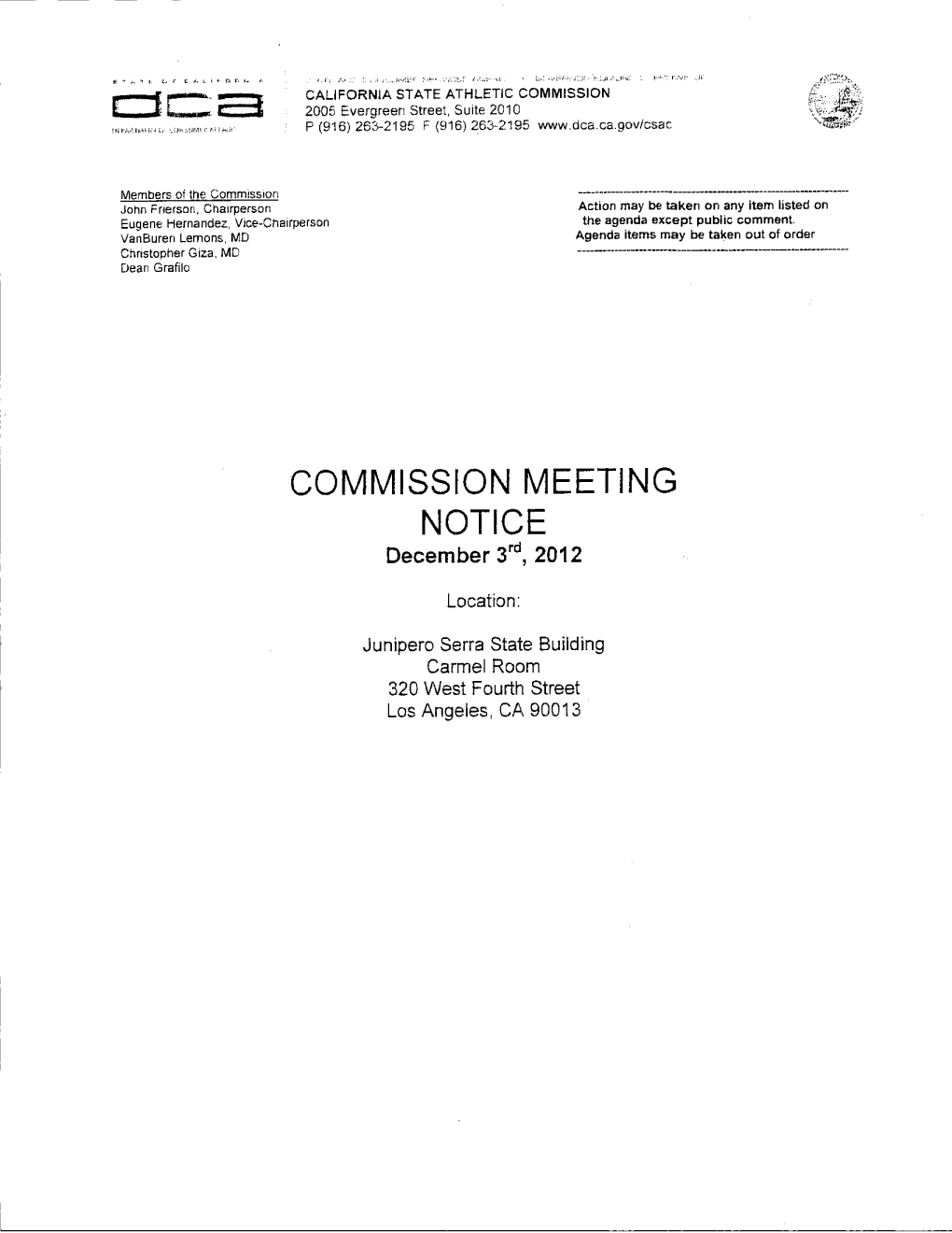 California State Athletic Commission December 3, 2012 Commission