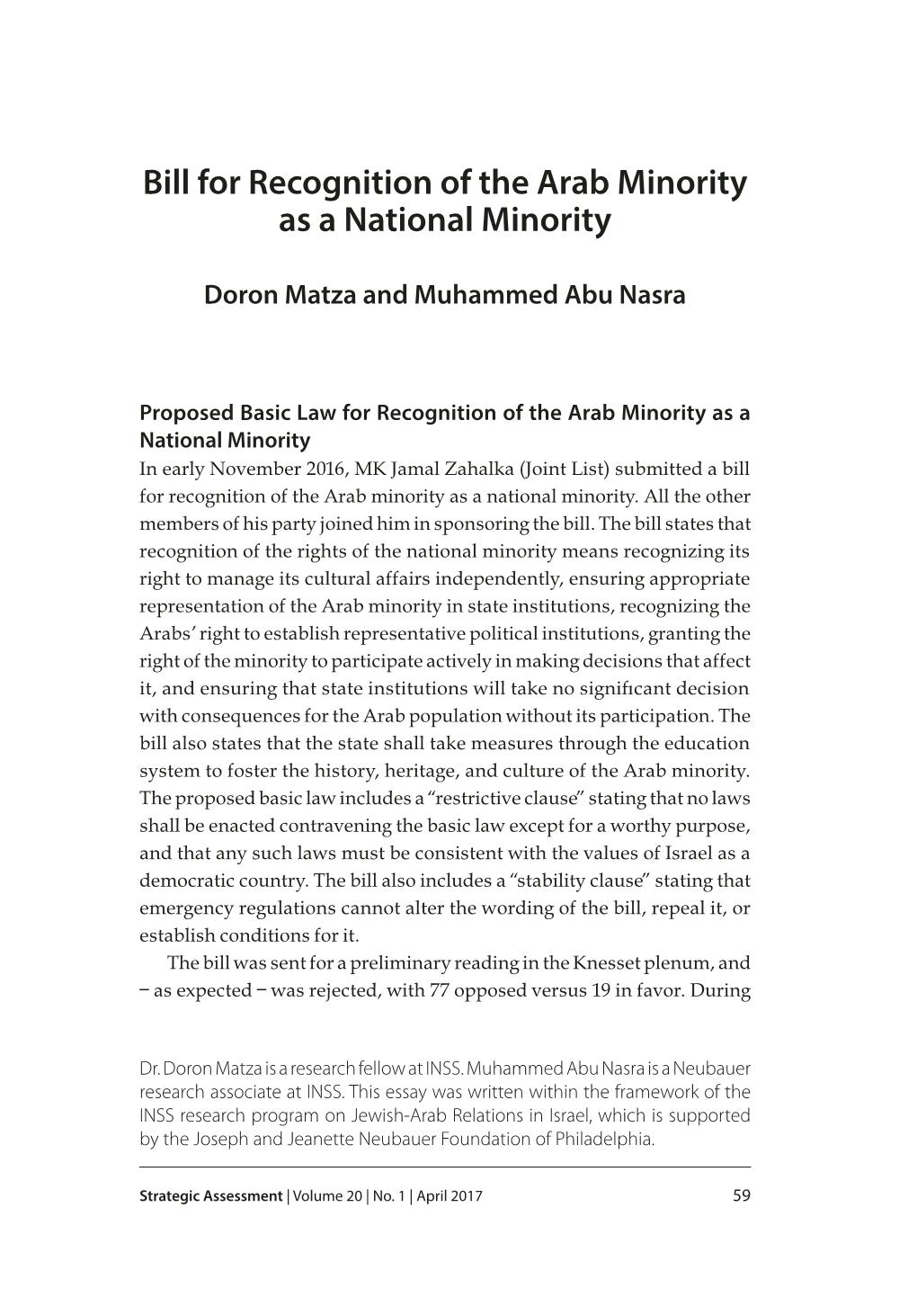 Bill for Recognition of the Arab Minority As a National Minority