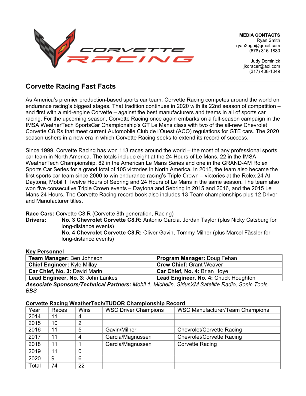 2-2020 Corvette Racing Fast Facts