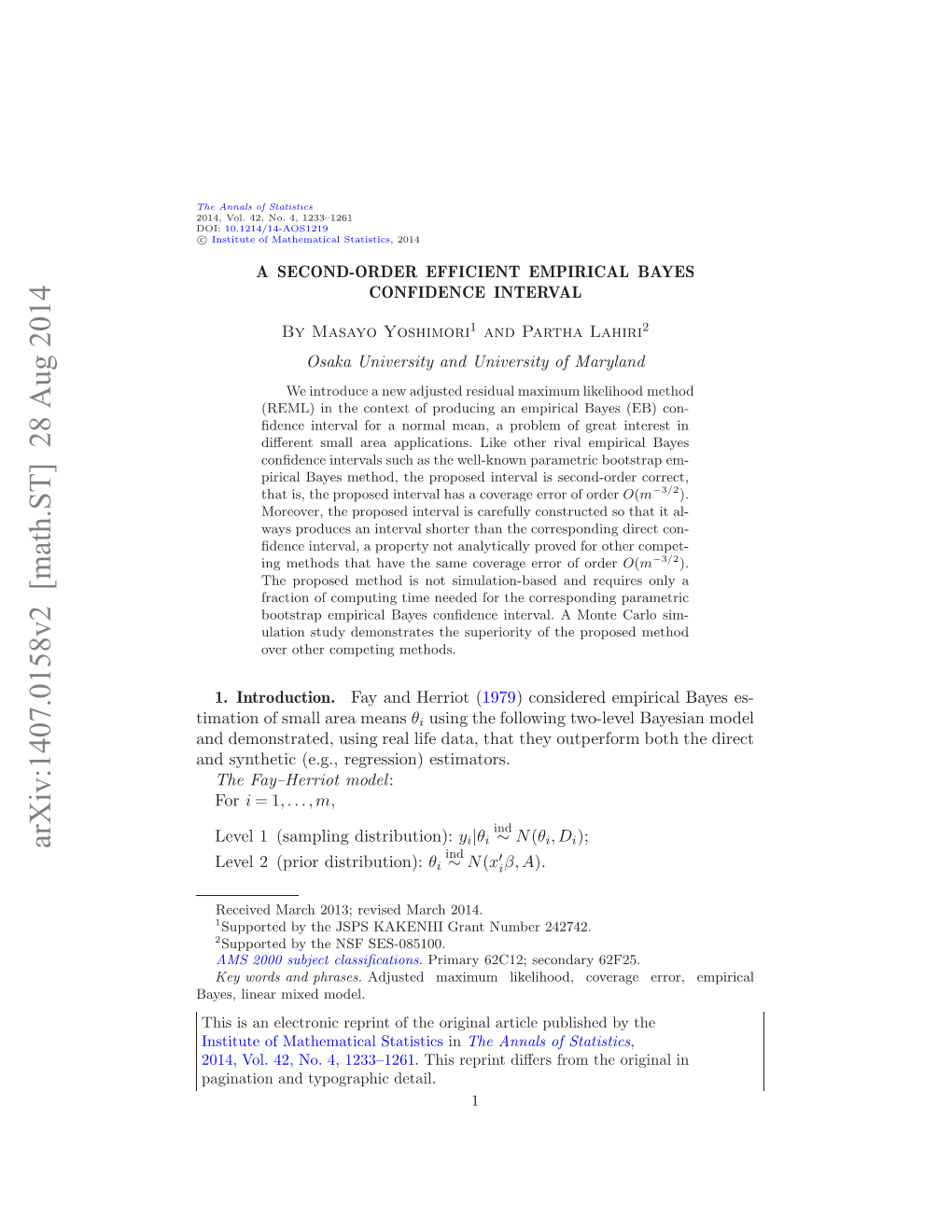 A Second-Order Efficient Empirical Bayes Confidence Interval