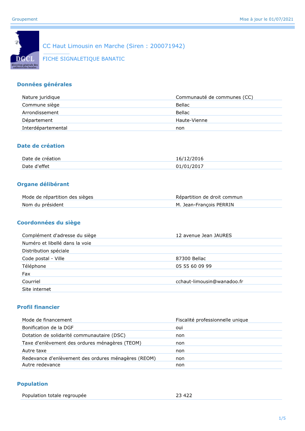 CC Haut Limousin En Marche (Siren : 200071942)