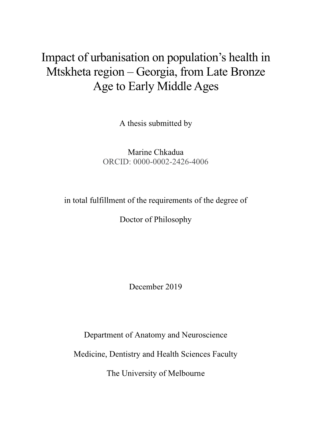 Impact of Urbanisation on Population's Health in Mtskheta Region – Georgia