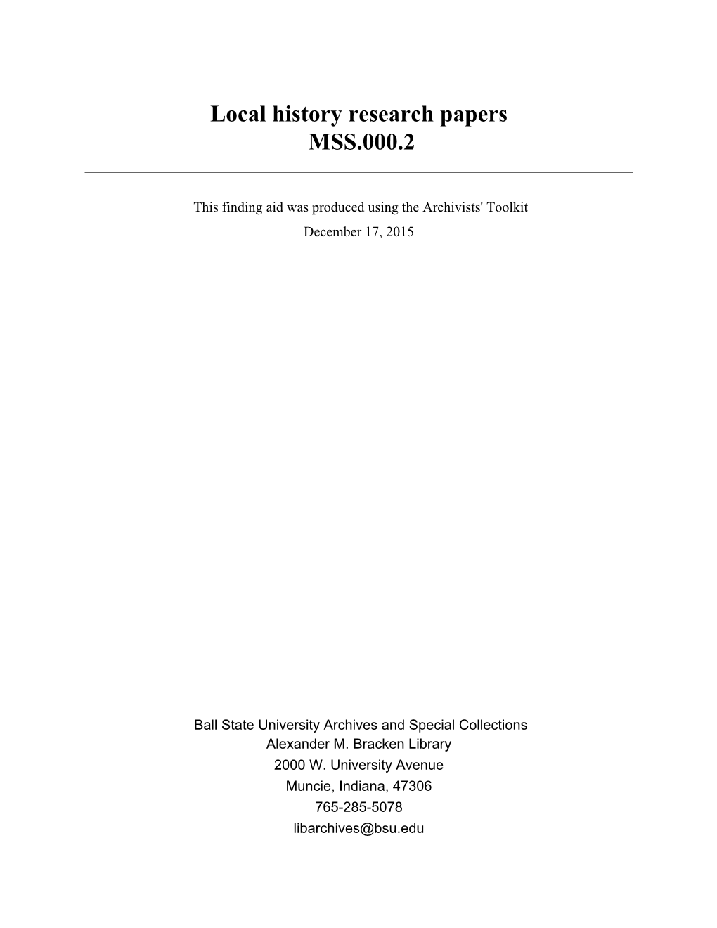 Local History Research Papers MSS.000.2