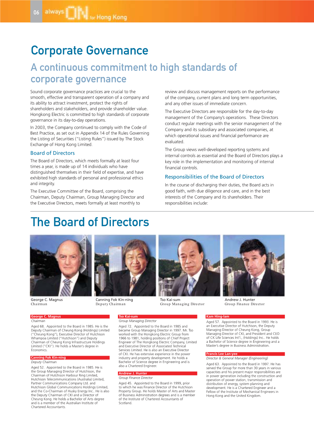 The Board of Directors Corporate Governance