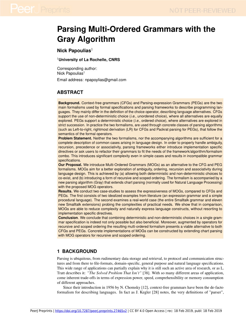 Parsing Multi-Ordered Grammars with the Gray Algorithm