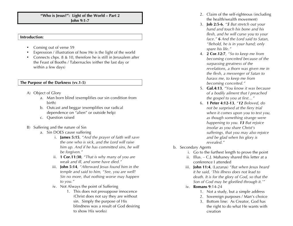 John 9.1-7 Outline