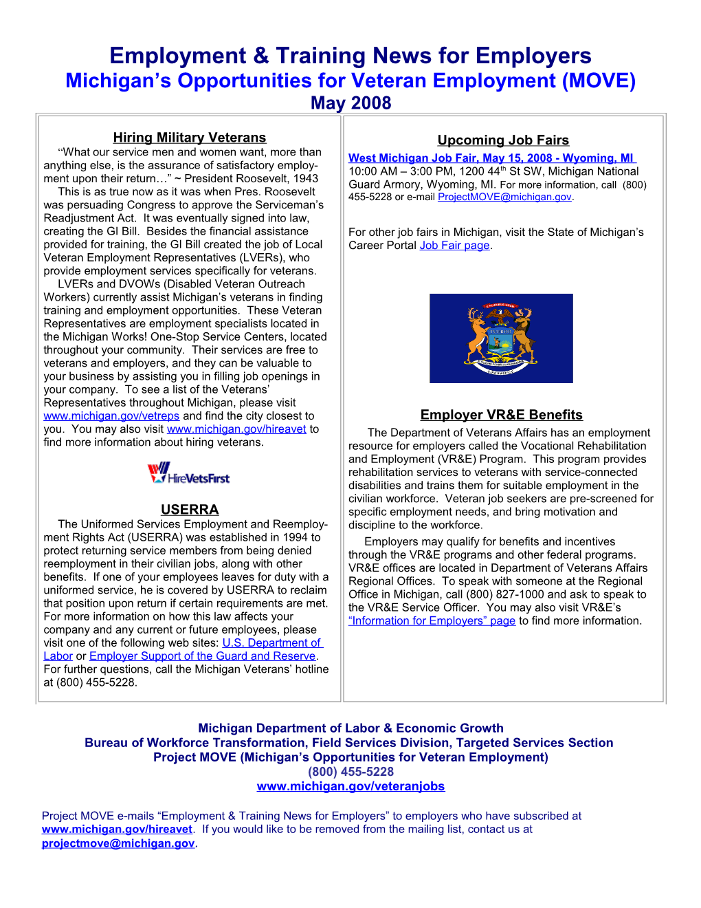 May 2008 Employer Employment & Training News