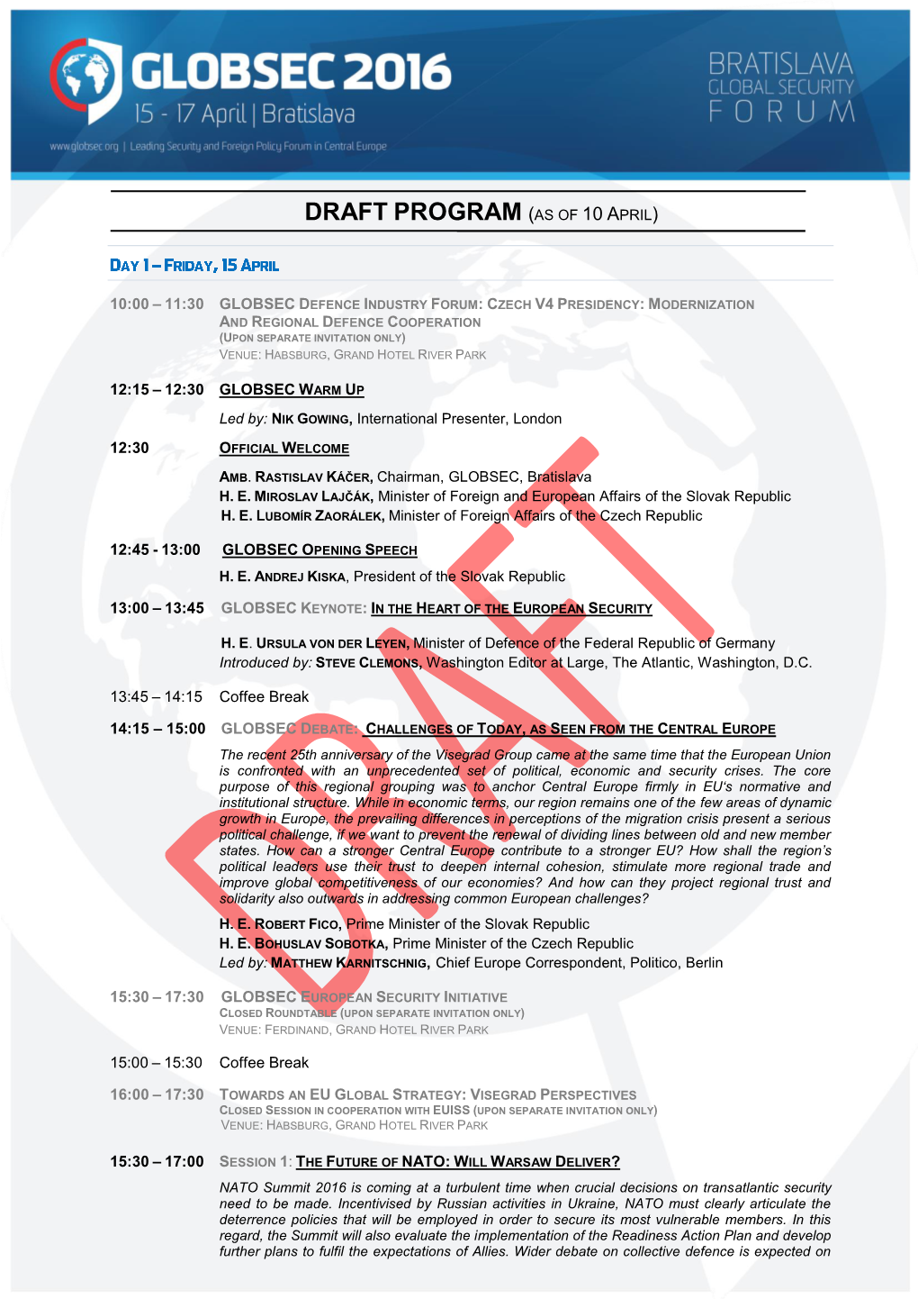 Draft Program (As of 10 April)