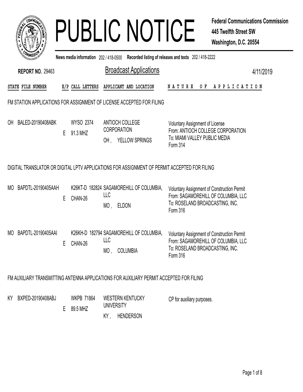 Broadcast Applications 4/11/2019