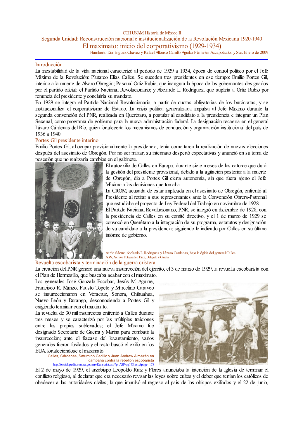 El Maximato: Inicio Del Corporativismo (1929-1934) Humberto Domínguez Chávez Y Rafael Alfonso Carrillo Aguilar Planteles Azcapotzalco Y Sur