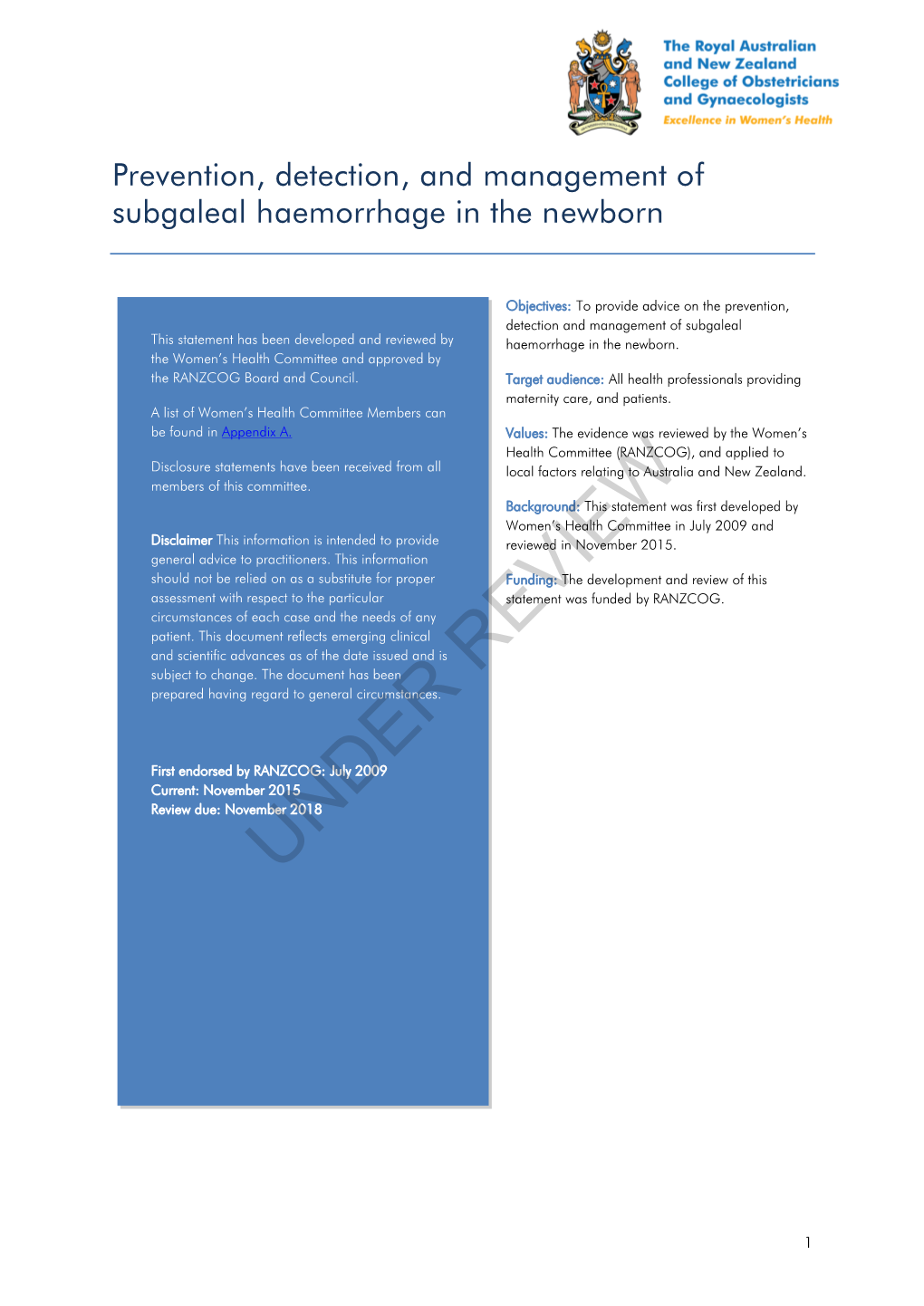 UNDER REVIEW Subgaleal Haemorrhage in The