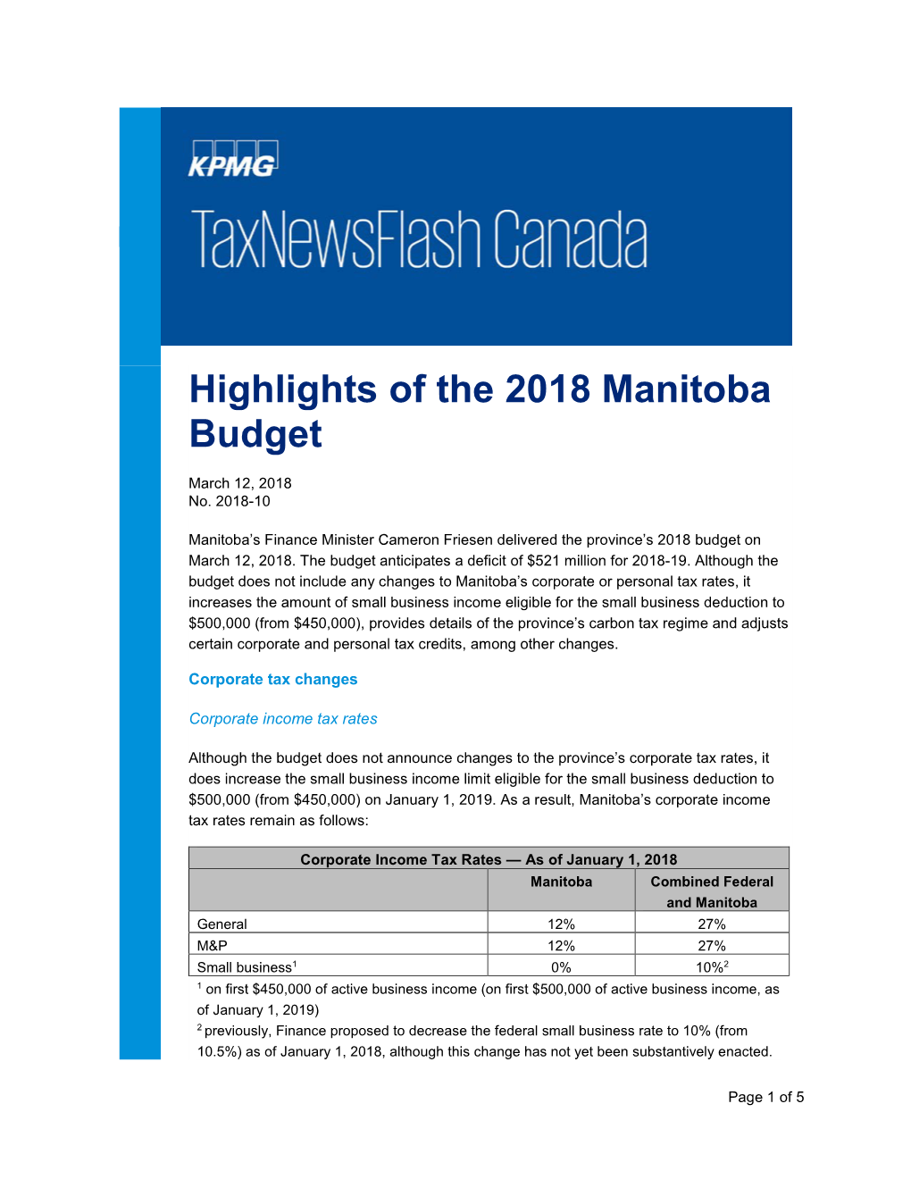 Highlights of the 2018 Manitoba Budget