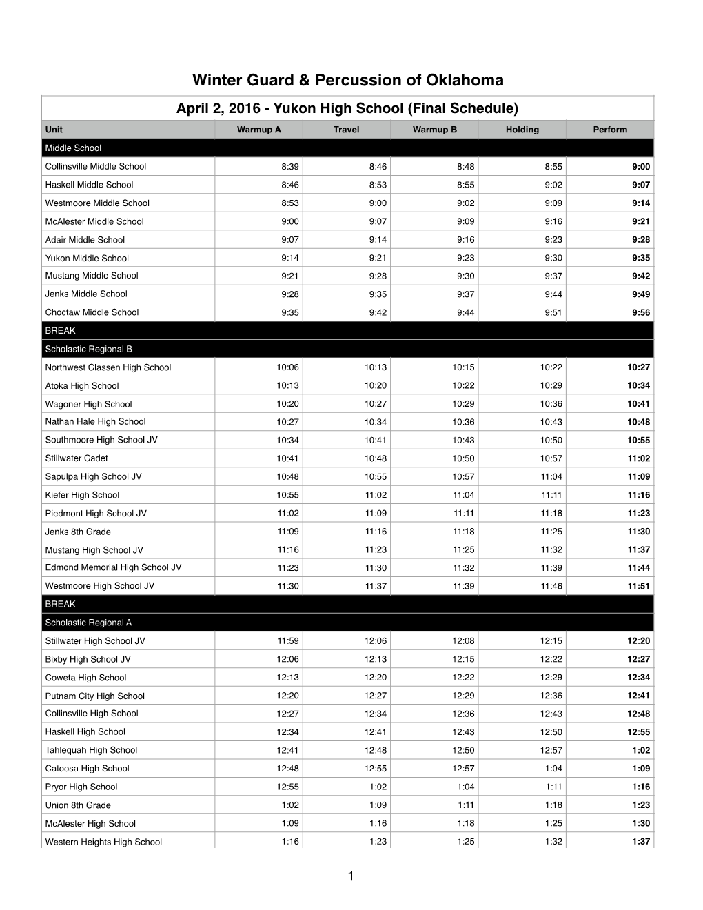 2016 State Championships (Final Schedule)