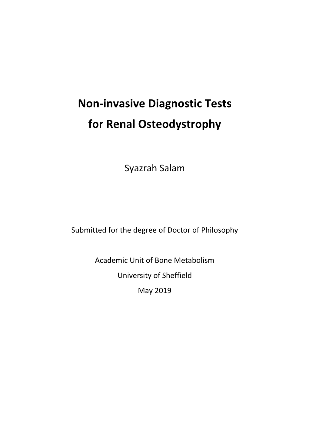 Non-Invasive Diagnostic Tests for Renal Osteodystrophy