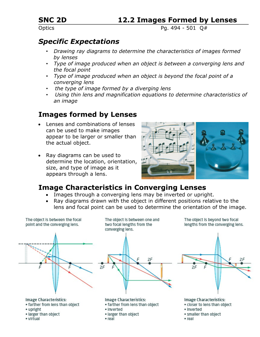 SNC 2D 12.2 Images Formed by Lenses