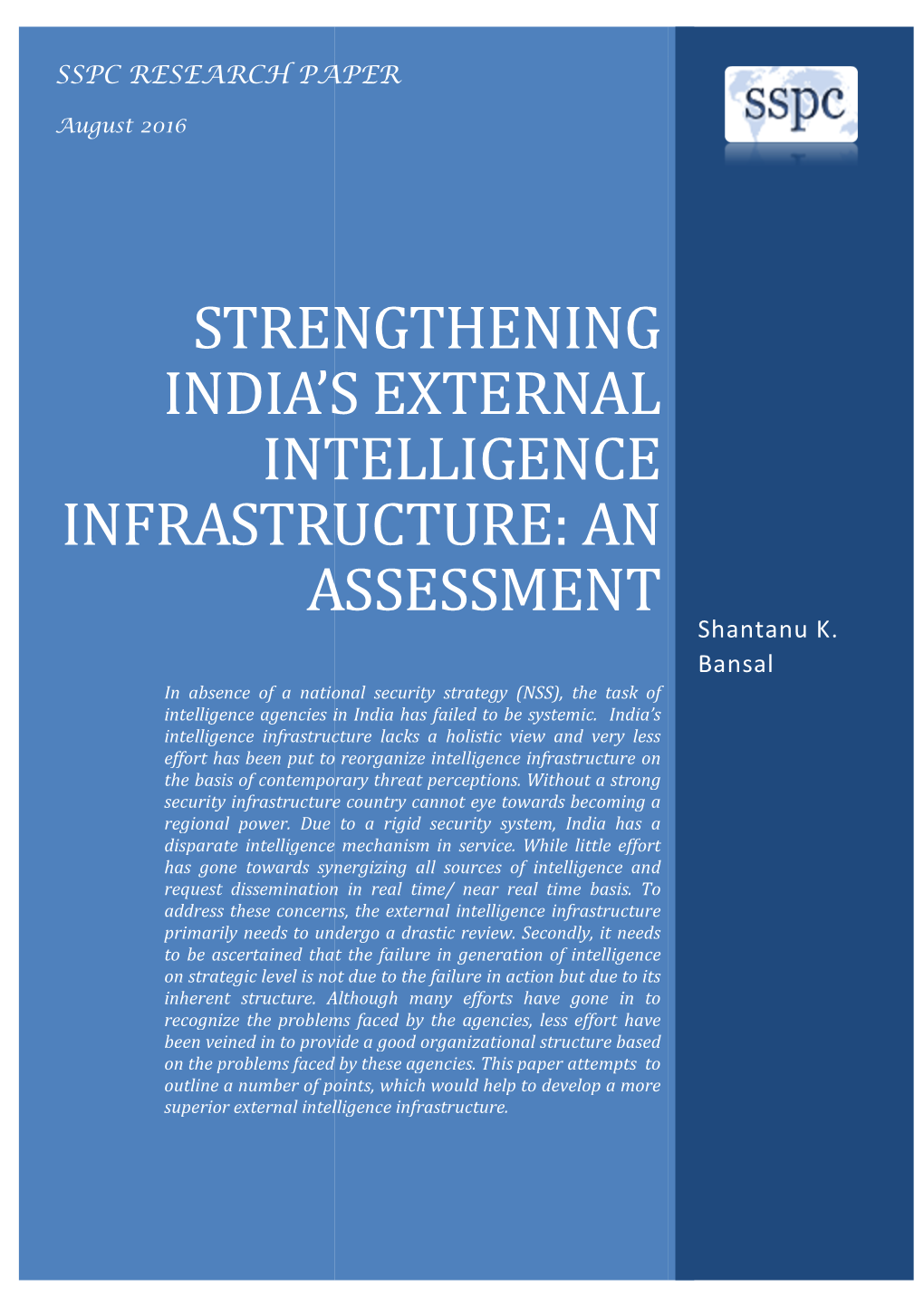 Strength India's External Intelligence Infrastructure