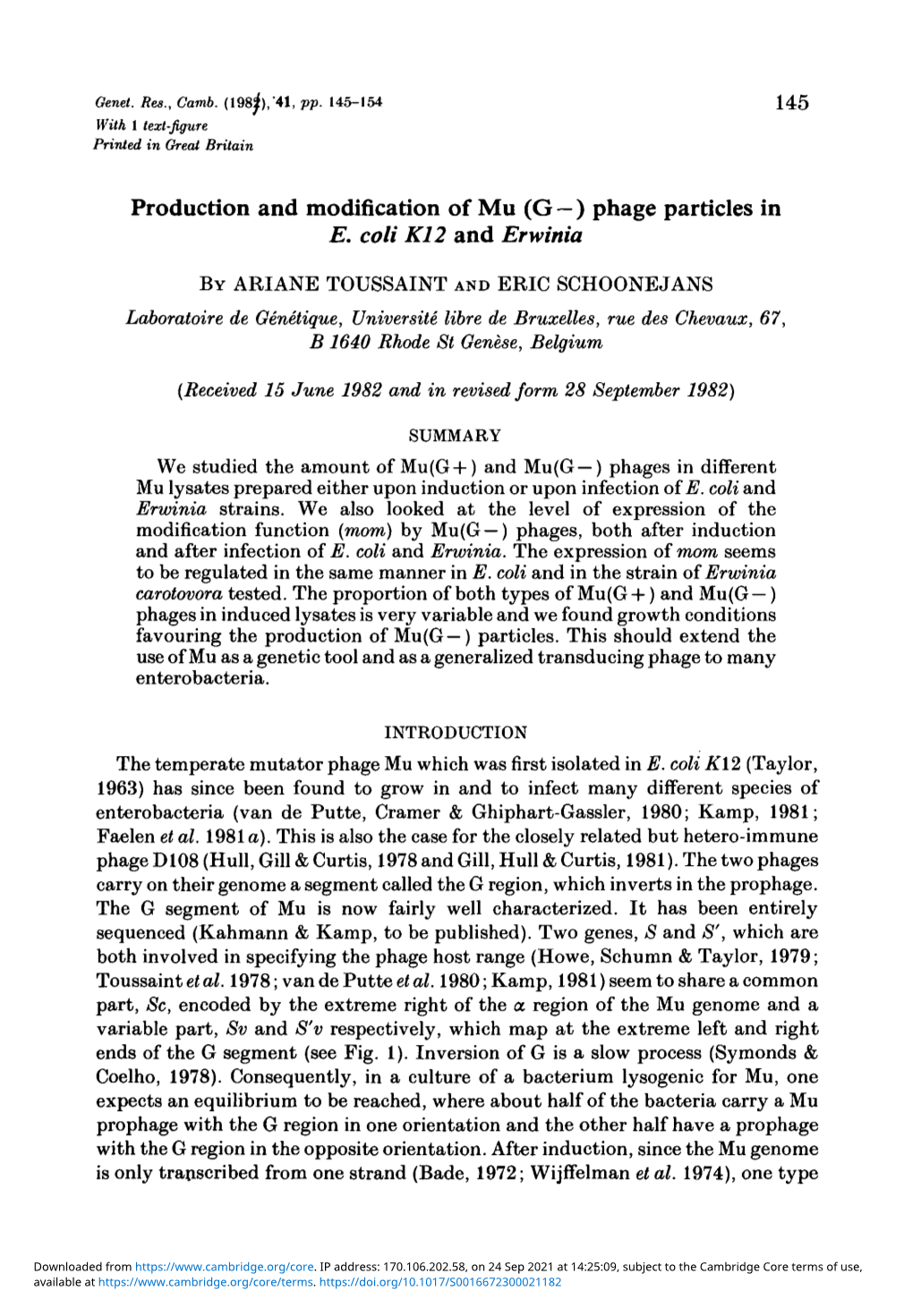 (G–) Phage Particles in E. Coli K12 and Erwinia