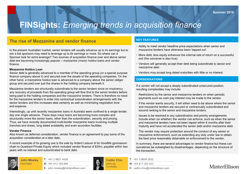 Finsights: Emerging Trends in Acquisition Finance