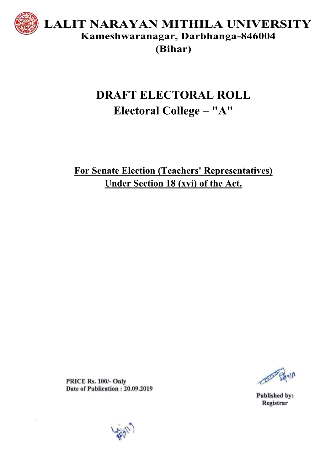 DRAFT ELECTORAL ROLL Electoral College – 