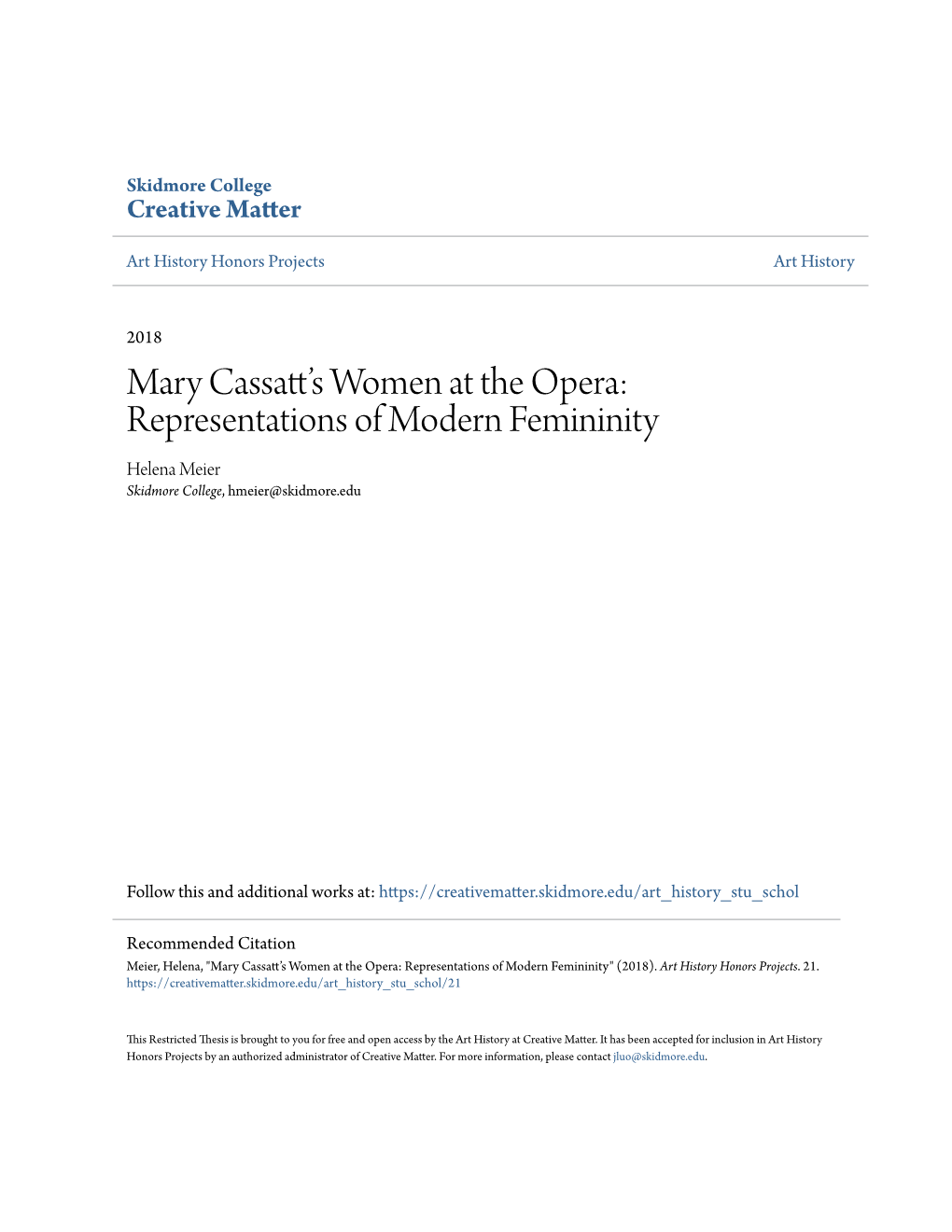 Mary Cassattâ•Žs Women at the Opera: Representations of Modern