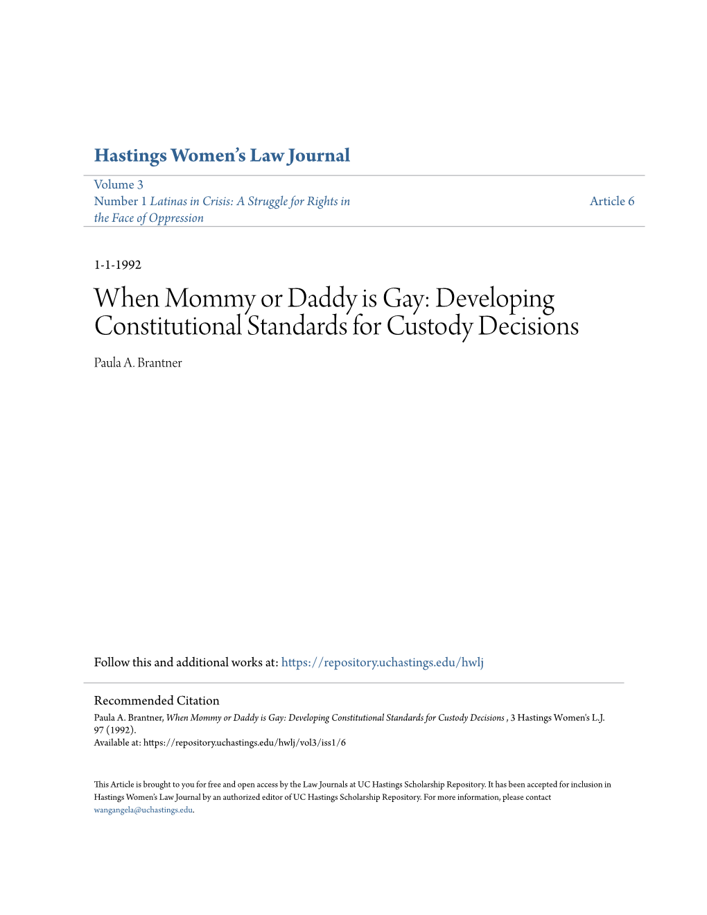 Developing Constitutional Standards for Custody Decisions Paula A