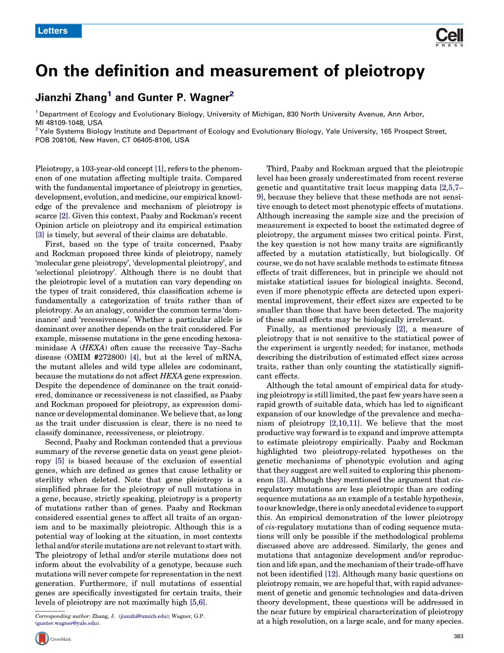 On the Definition and Measurement of Pleiotropy