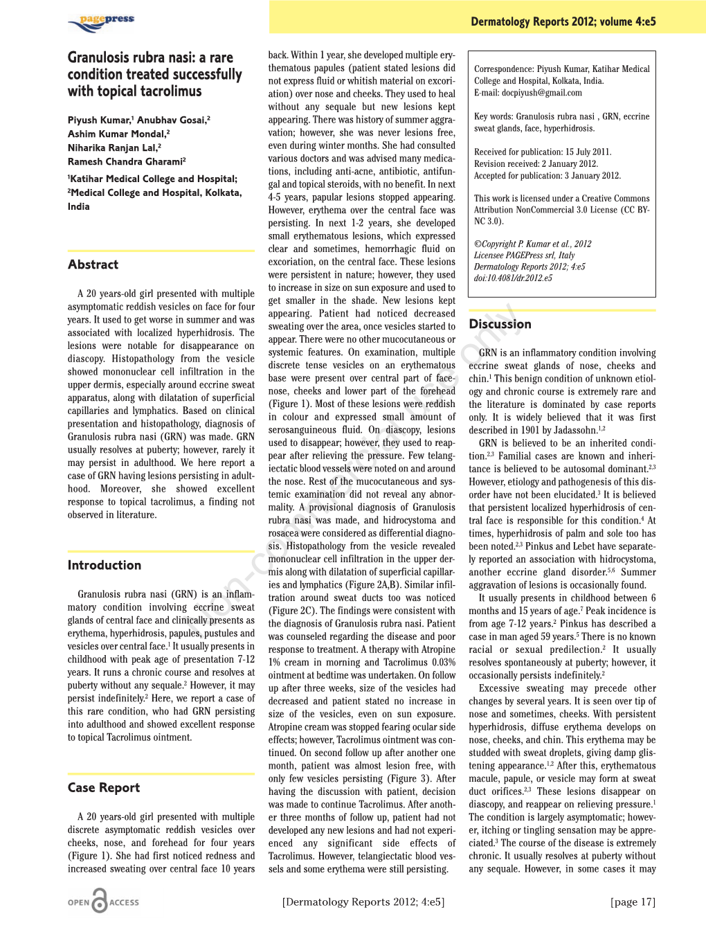 Granulosis Rubra Nasi: a Rare Condition Treated Successfully with Topical