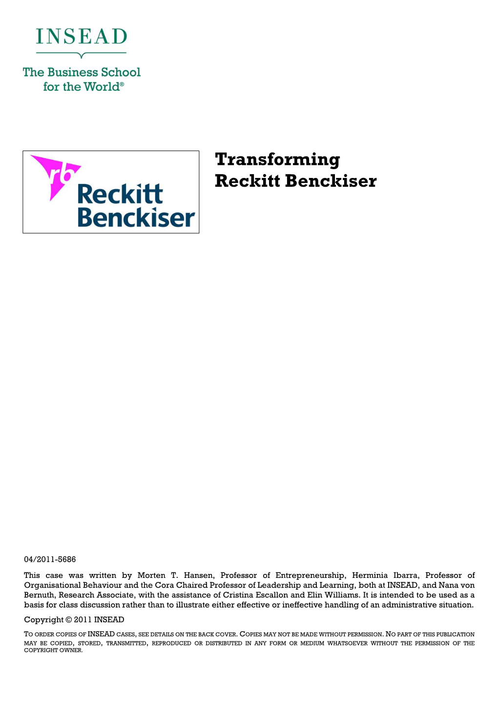 Transforming Reckitt Benckiser