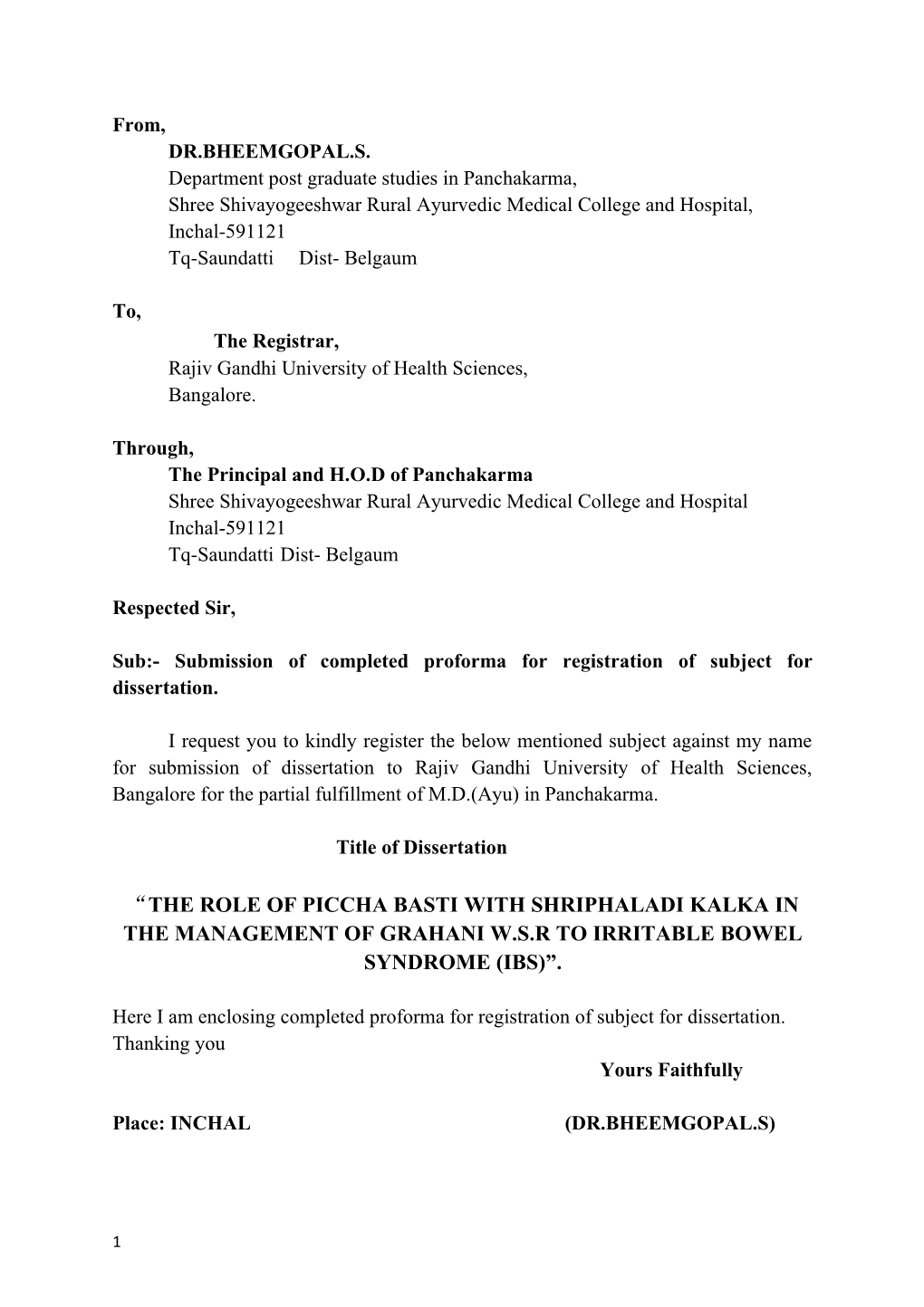 Department Post Graduate Studies in Panchakarma