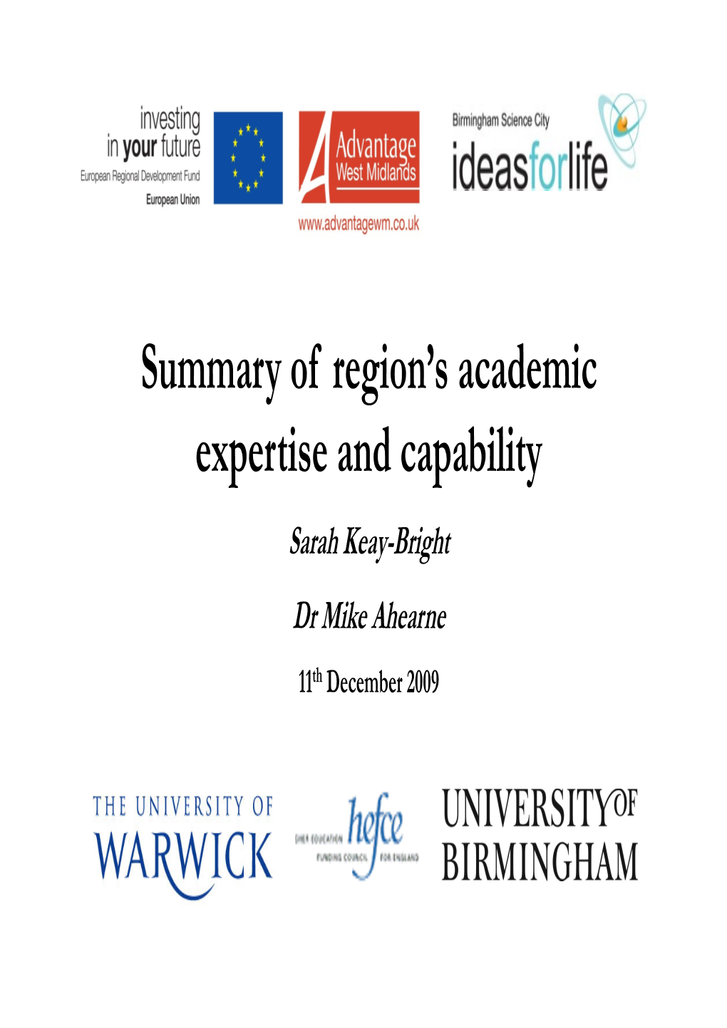 Summary of Region's Academic Expertise