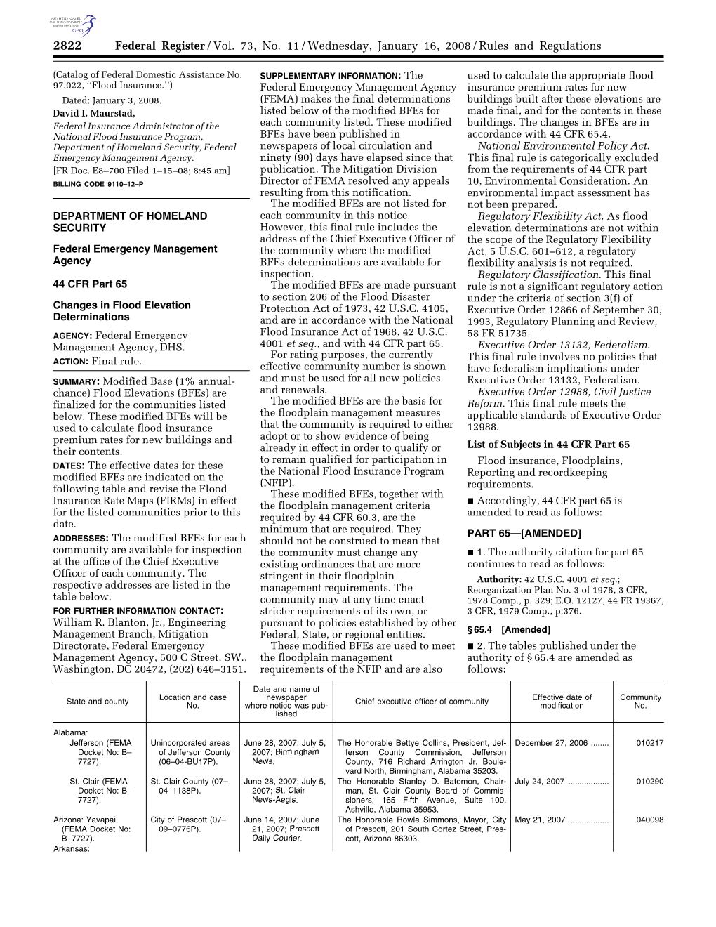 Federal Register/Vol. 73, No. 11/Wednesday, January 16, 2008