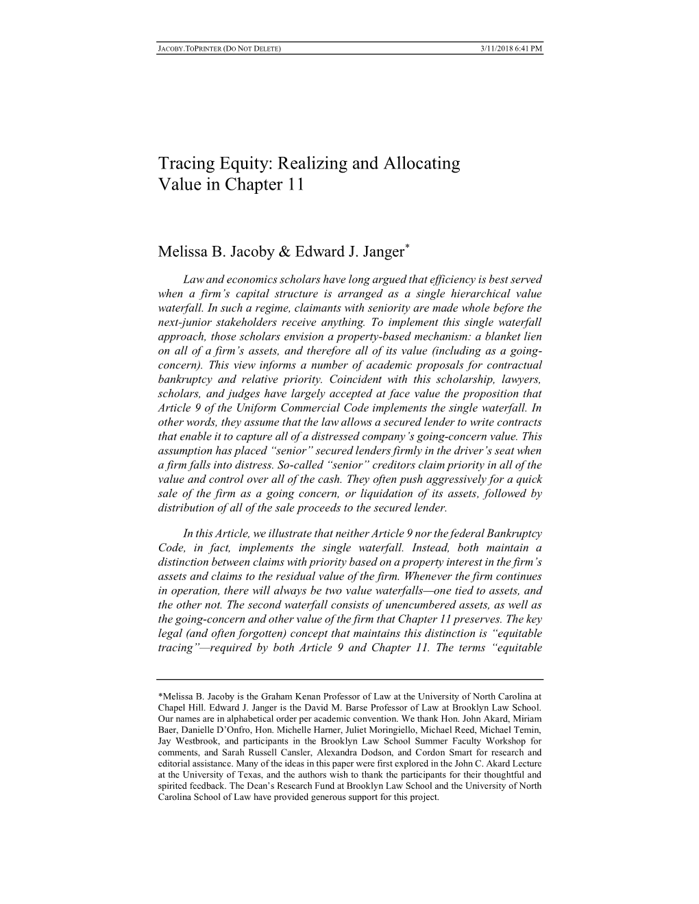 Tracing Equity: Realizing and Allocating Value in Chapter 11