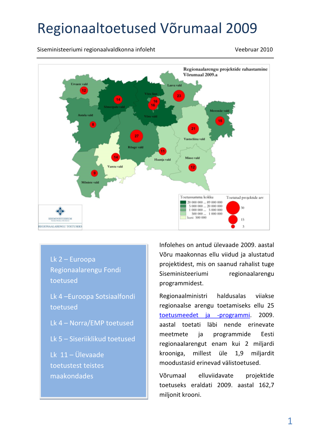 Regionaaltoetused Võrumaal 2009