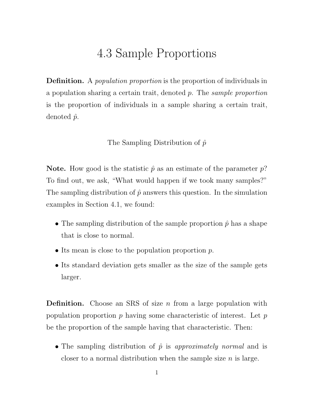 4.3 Sample Proportions