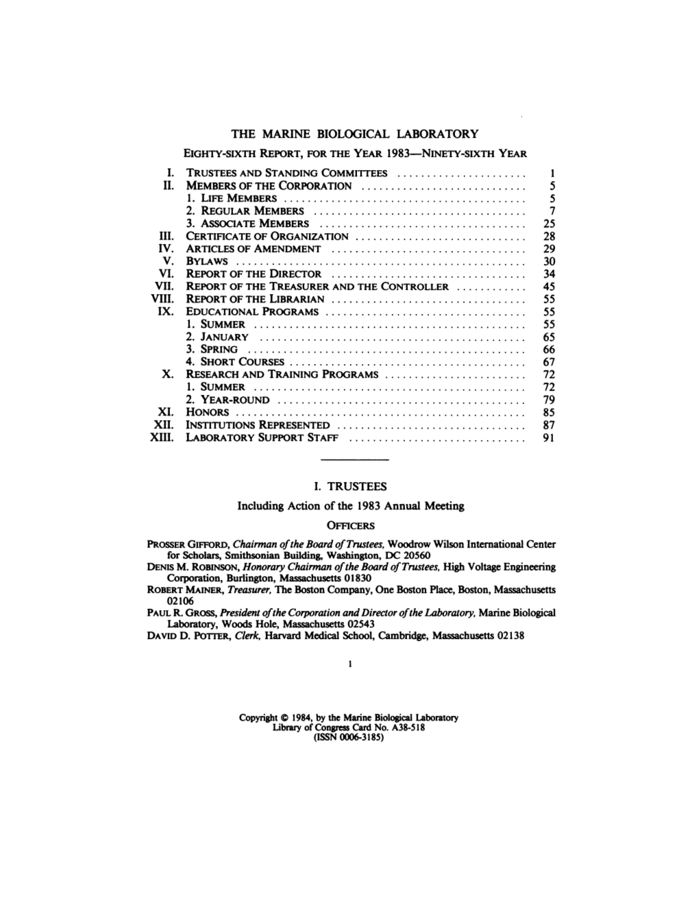 The Marine Biological Laboratory I. Trusteesand