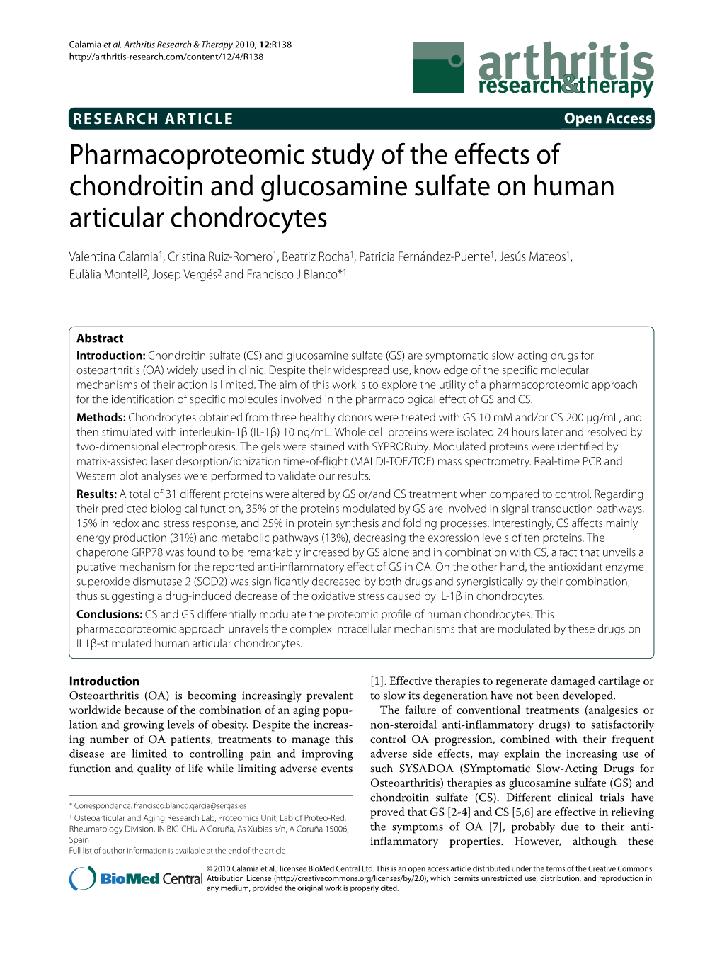 Pharmacoproteomic Study of the Effects of Chondroitin And